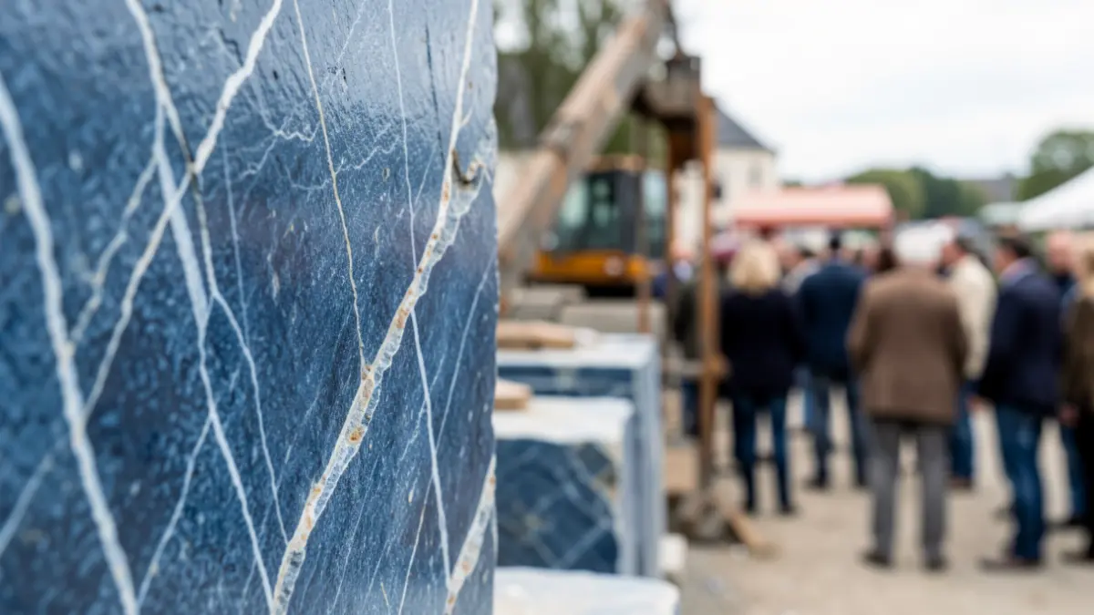 Blue stone texture from Arucas with blurred mining tools.