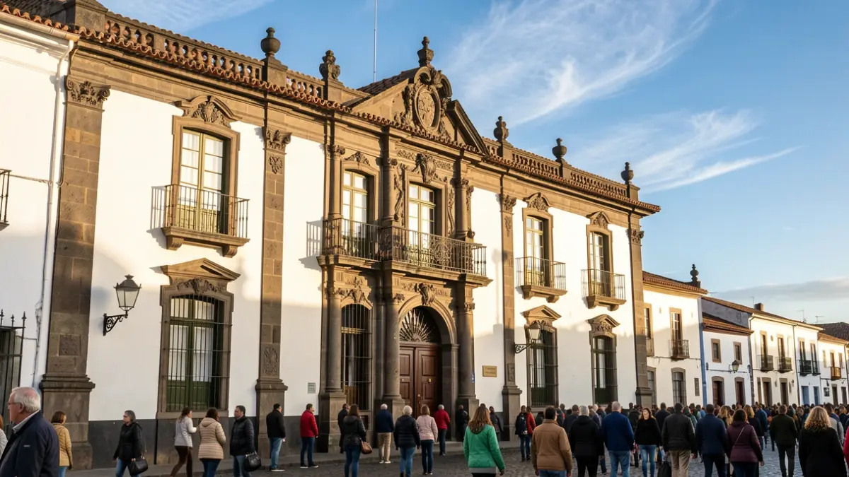 Facade of Casa Anchieta in La Laguna, Tenerife, with traditional Canarian architecture.
