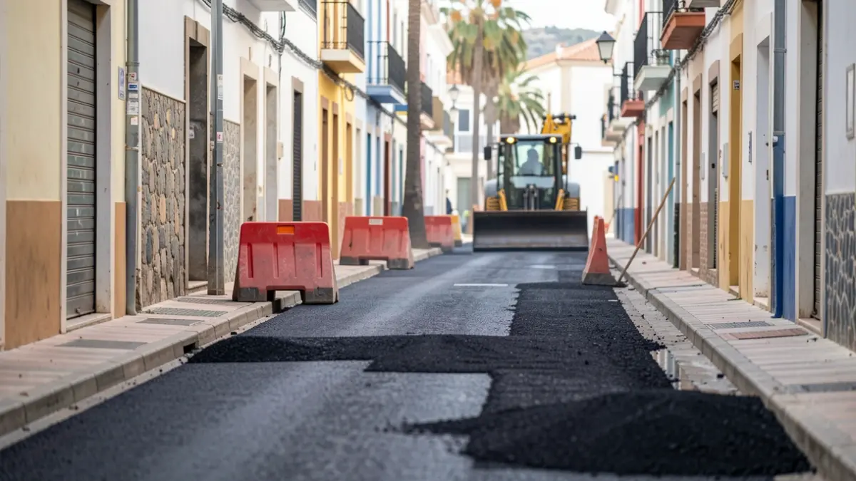 Generic image of asphalt paving work on a street in Santa Cruz de Tenerife.