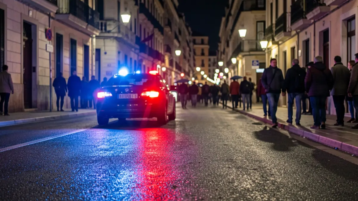 Generic image of police emergency lights reflecting on wet asphalt at night.