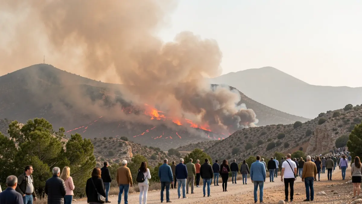 Imagen de humo y llamas de un incendio forestal en las medianías de Gran Canaria.