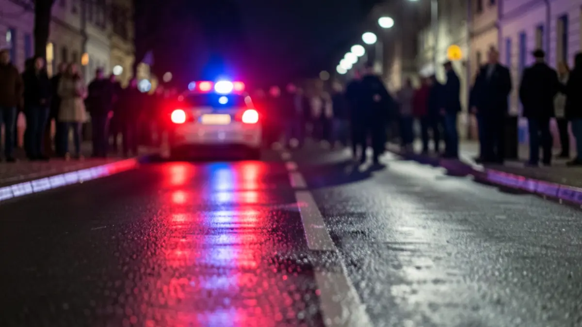 Generic image of police emergency lights reflecting on wet asphalt at night.