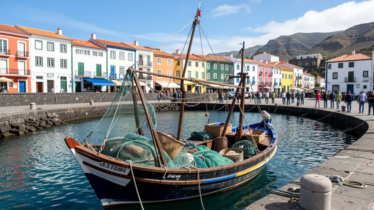 Traditional fishing boat in a Canary Islands harbor.