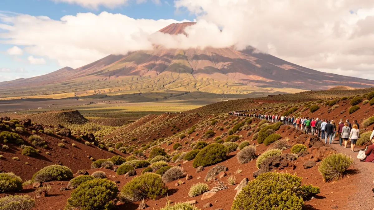 Volcanic landscape of Tenerife with Teide in the background.