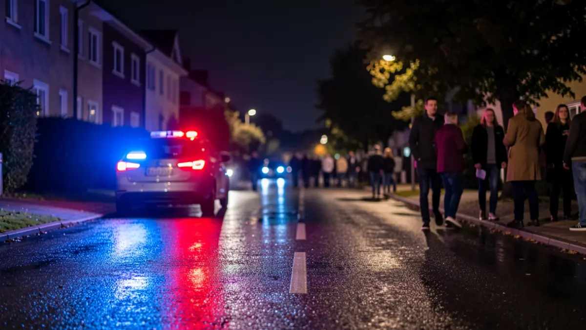 Generic image of police emergency lights reflecting on wet asphalt at night.