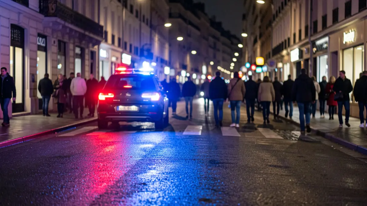 Generic image of police emergency lights reflecting on wet asphalt at night.