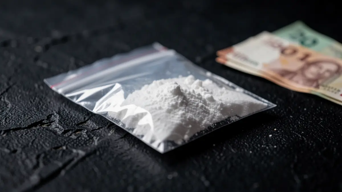 Imagen genérica de una pequeña bolsa con polvo blanco y billetes de euro.