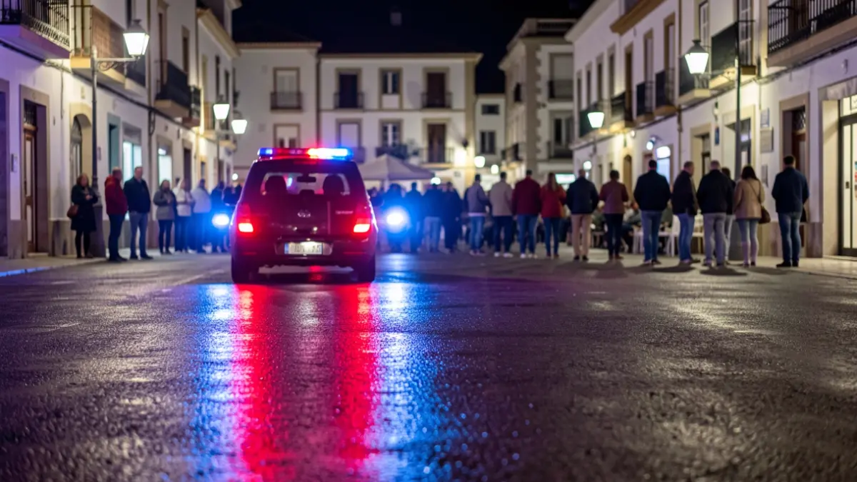 Generic image of police emergency lights reflecting on wet asphalt.