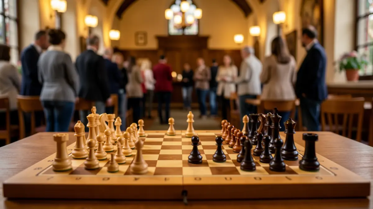 Chessboard with pieces arranged for play, symbolizing connection and social development in Telde.