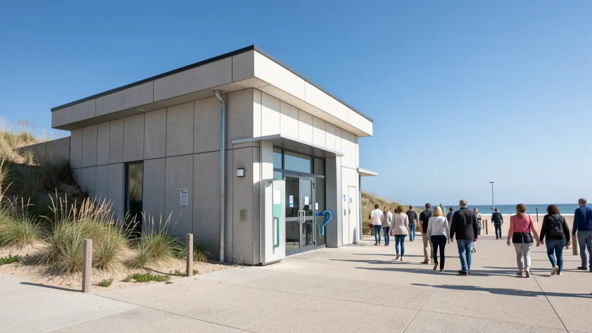 Fachada renovada de un balneario público en Melenara, Telde, con elementos accesibles.
