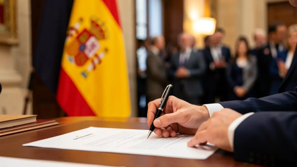 Imagen genérica de una mano firmando un documento oficial del Gobierno de España.