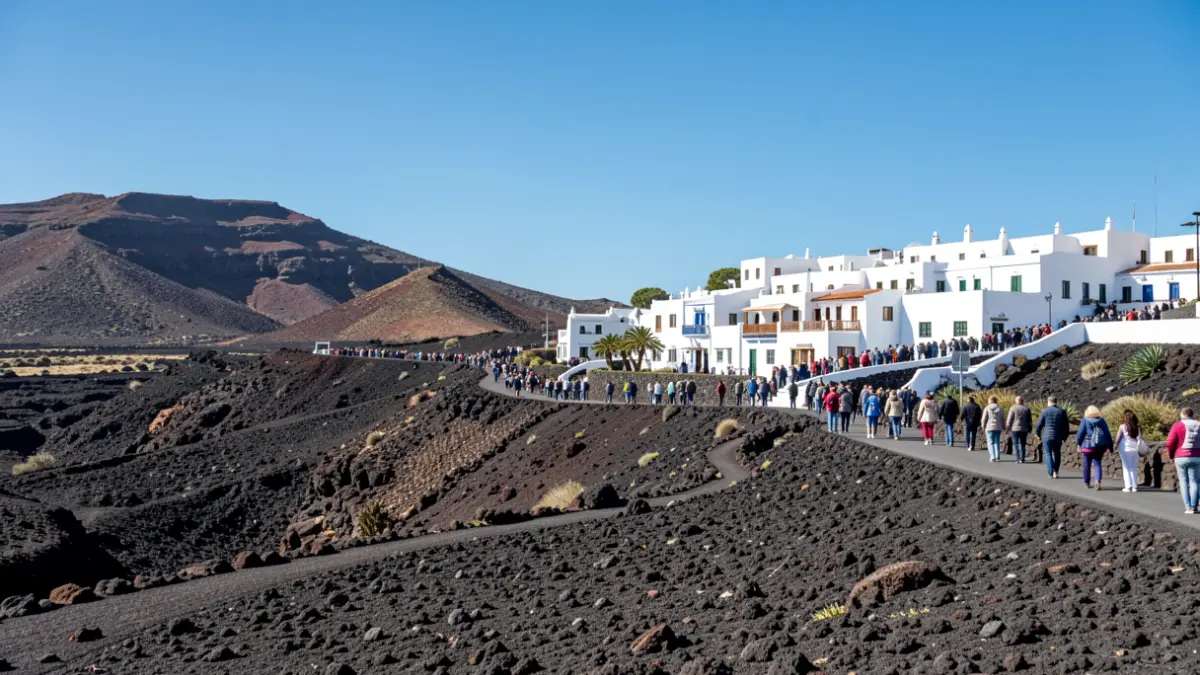 Imagen genérica de arquitectura tradicional canaria con paisaje volcánico.