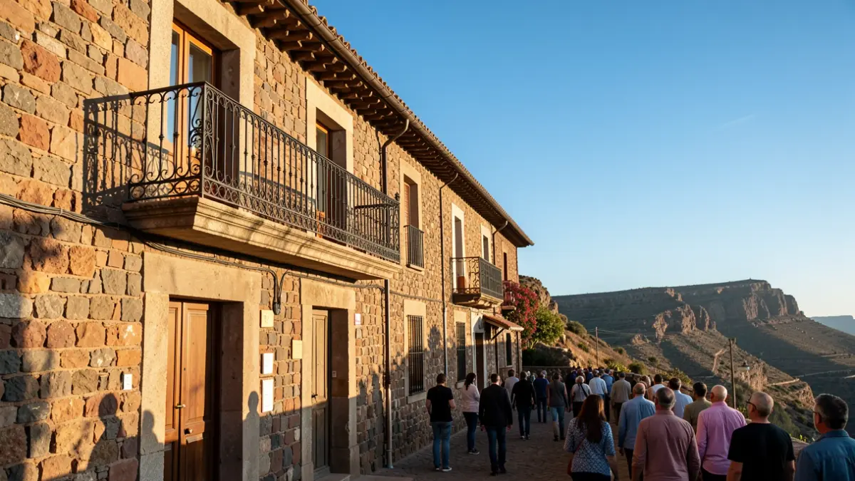 Stone facade of an iconic building in the Gran Canaria highlands.
