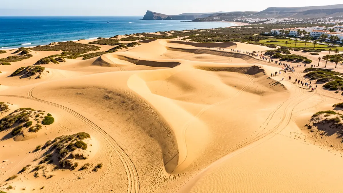Aerial view of the Maspalomas Dunes in Gran Canaria.