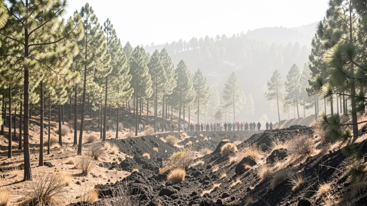 Dry forest landscape in La Gomera under extreme heat conditions.