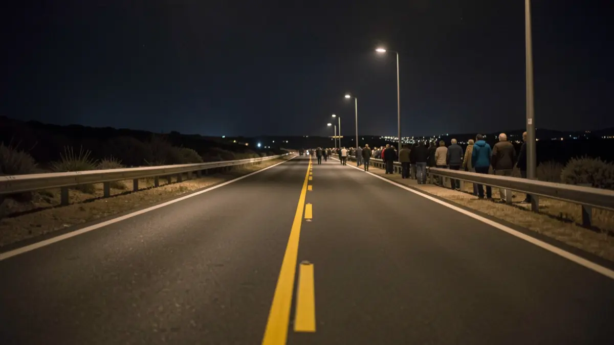 Generic image of an asphalt road at night.