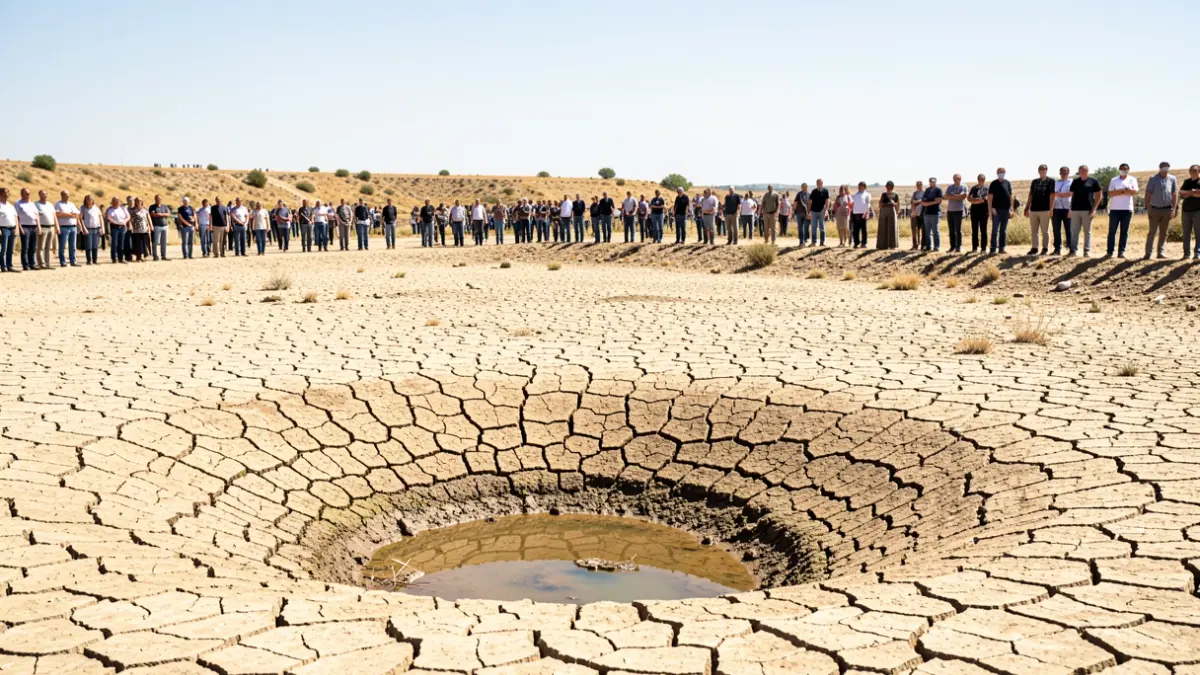Generic image of a reservoir with low water levels under the sun.