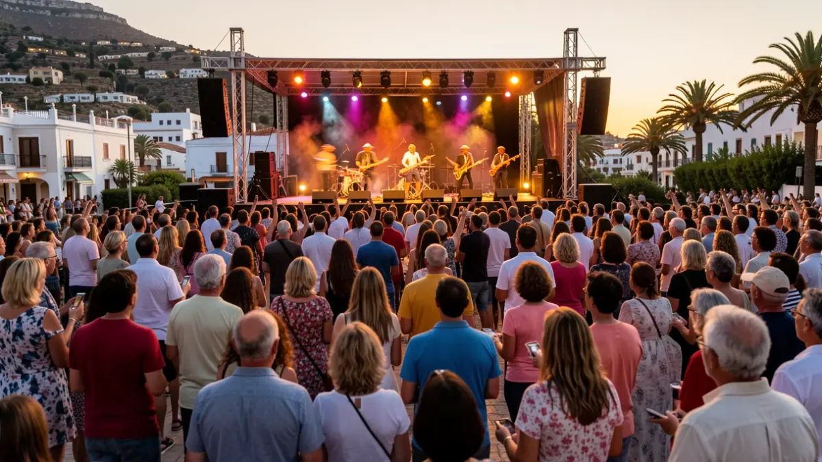 Generic image of a jazz festival in the Canary Islands with musicians on stage and audience.