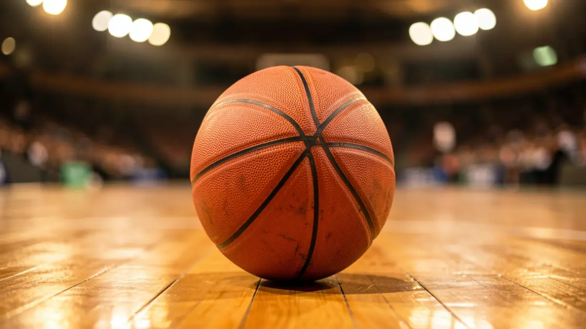 Generic image of a basketball on a wooden court.