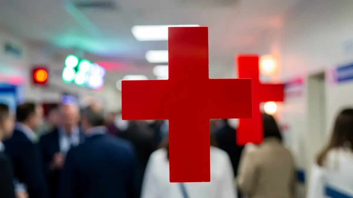 Símbolo de cruz roja en un hospital.