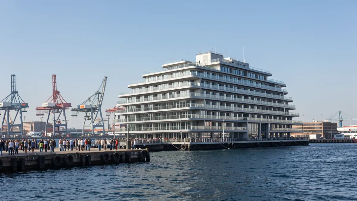 Image of the floating hotel 'Edda Fides' docked in the port of Las Palmas.