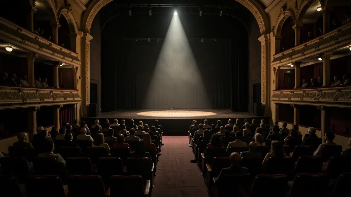 Imagen genérica de un teatro vacío con un foco en el escenario.