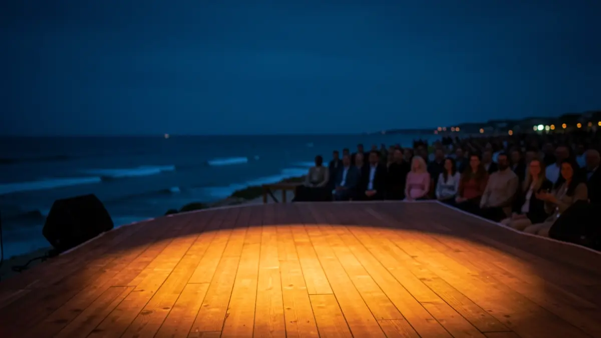 Stage of the Fuerteventura en Música festival at La Concha beach during the night.