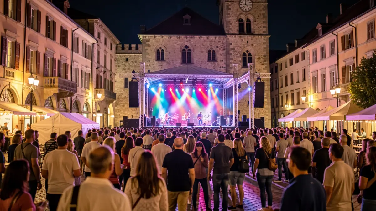 Generic image of an outdoor music festival in a historic square.