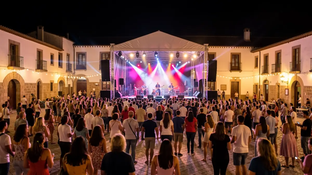 Imagen genérica de un festival de música al aire libre en una plaza histórica por la noche.
