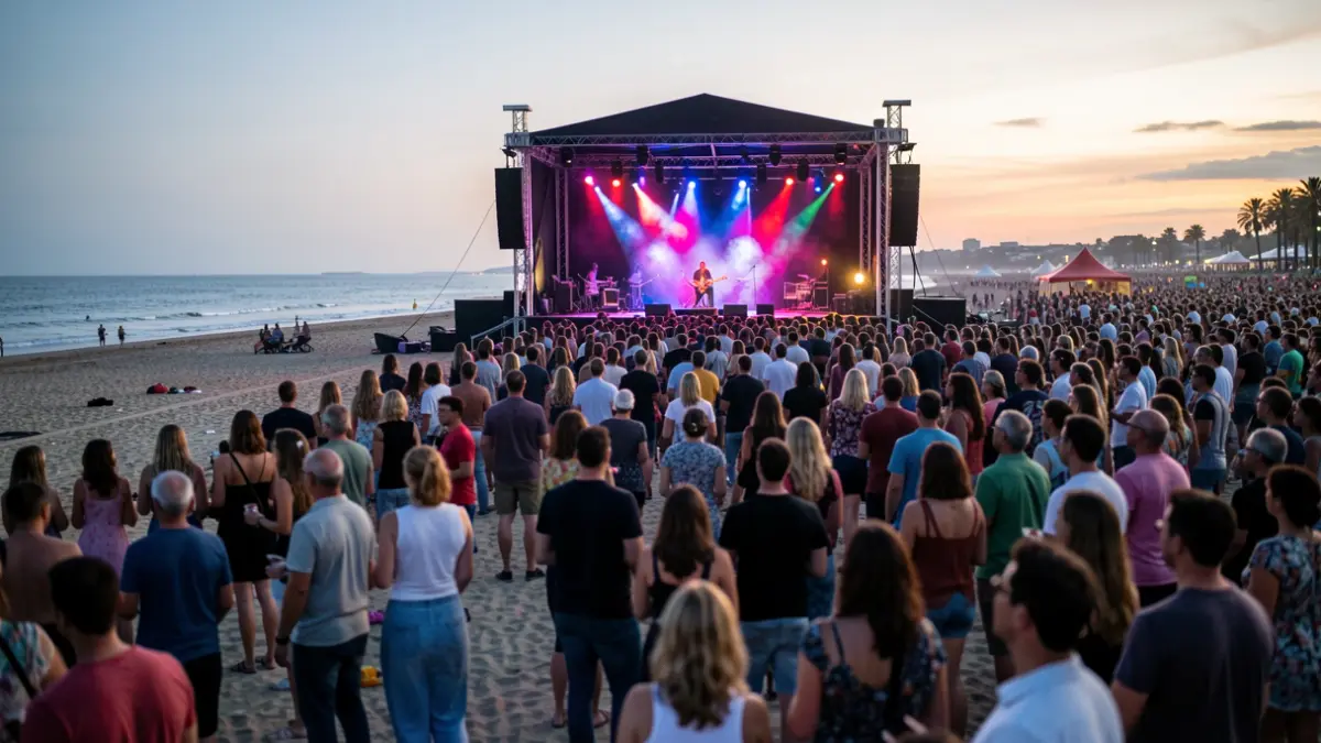 Imagen genérica de un festival de música en la playa al atardecer.