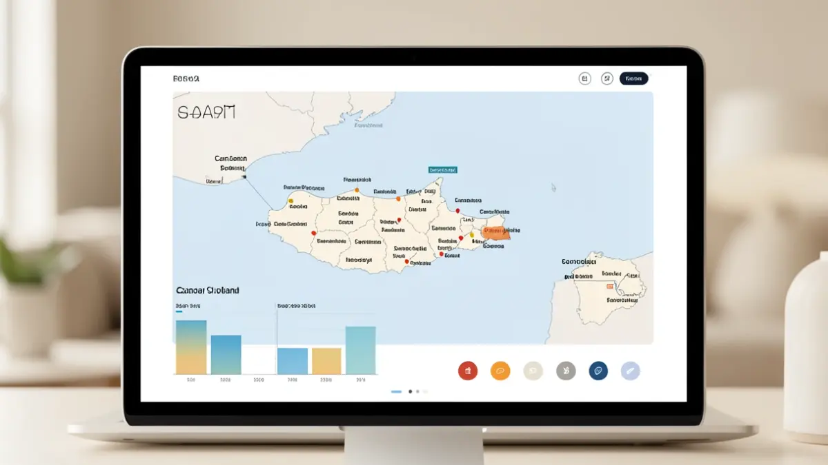 Interfaz de la Oficina Virtual del Reto Demográfico mostrando el mapa de Canarias con municipios asistidos.
