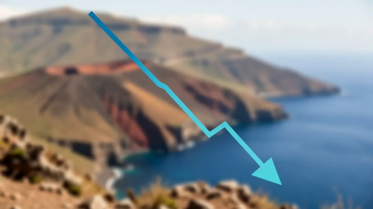 Downward graph over Canary Islands' volcanic landscape.