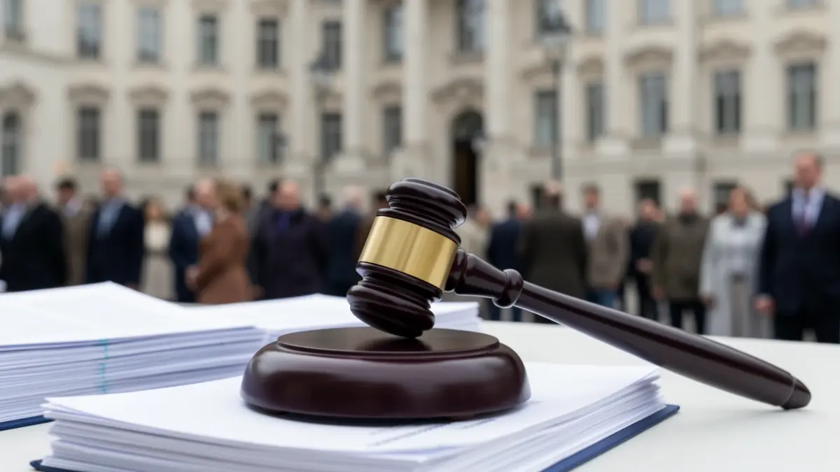 Generic image of a judge's gavel on official documents.