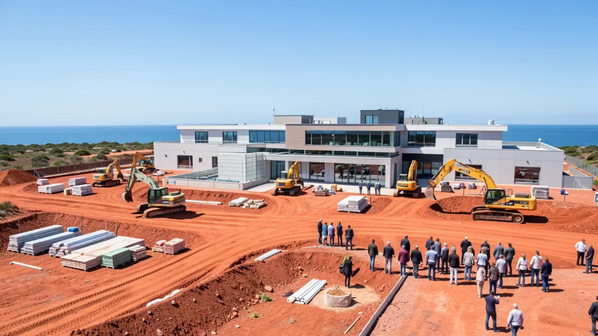 Construction site of a healthcare facility in a sunny environment.