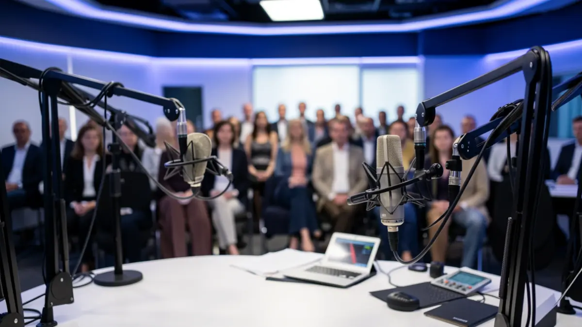 Imagen genérica de un estudio de radiotelevisión profesional con equipos de sonido.