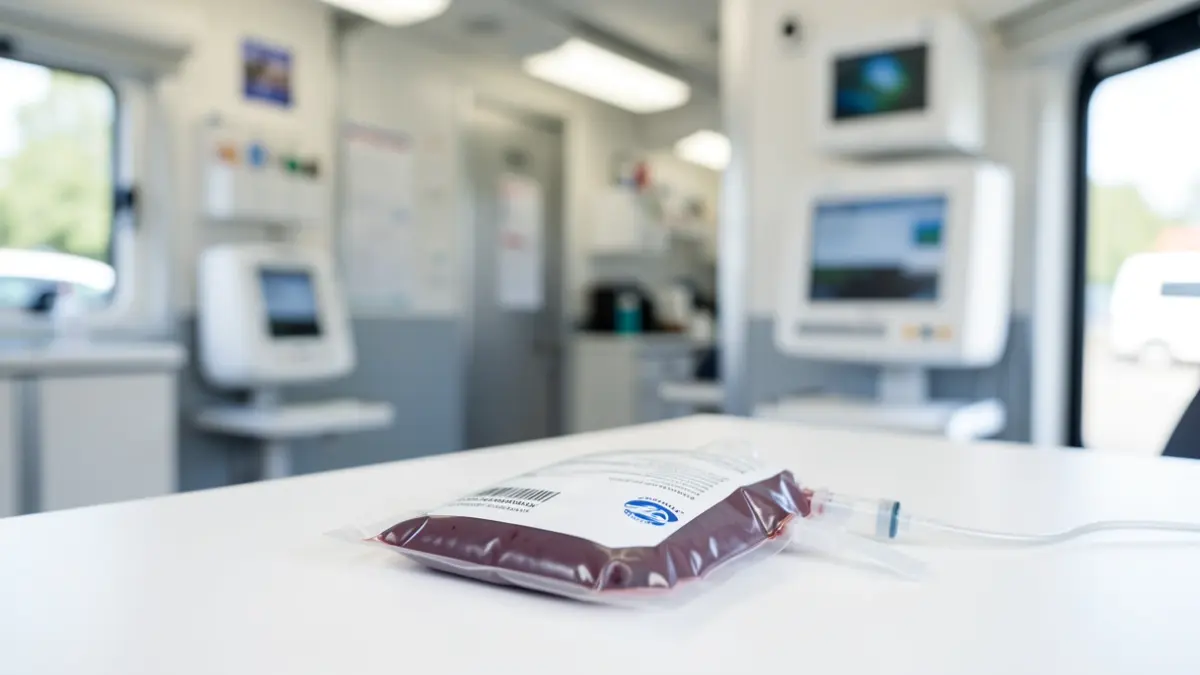 Imagen genérica de una bolsa de donación de sangre en un entorno clínico.