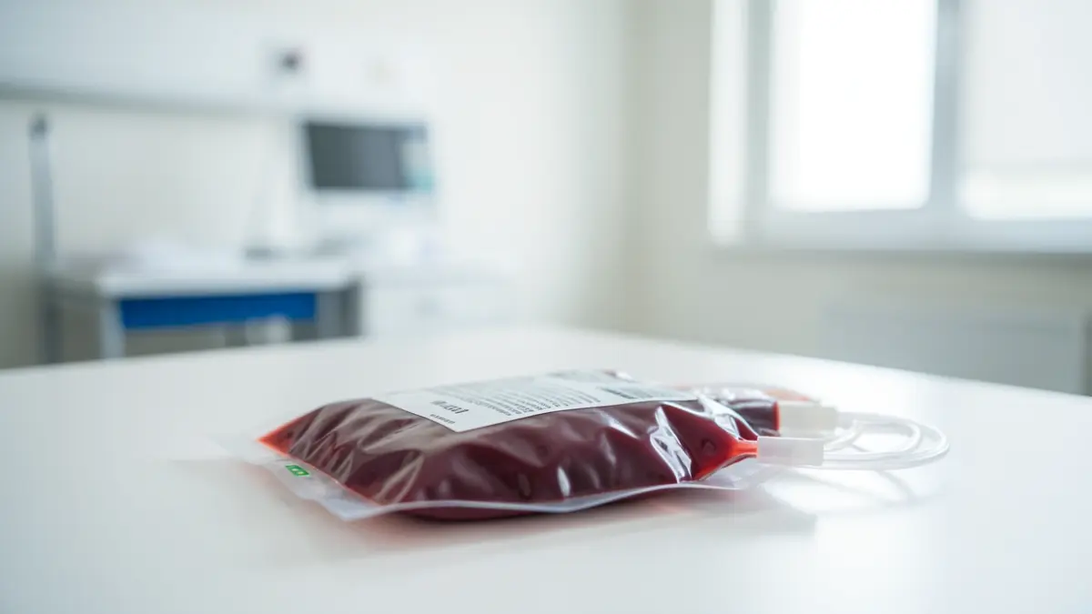 Generic image of a blood donation bag in a hospital setting.