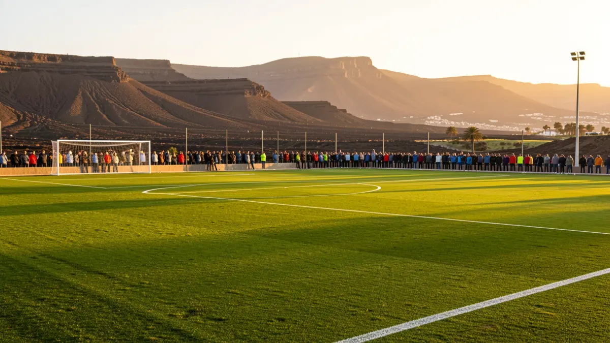 Imagen genérica de un campo de fútbol en Canarias al atardecer.