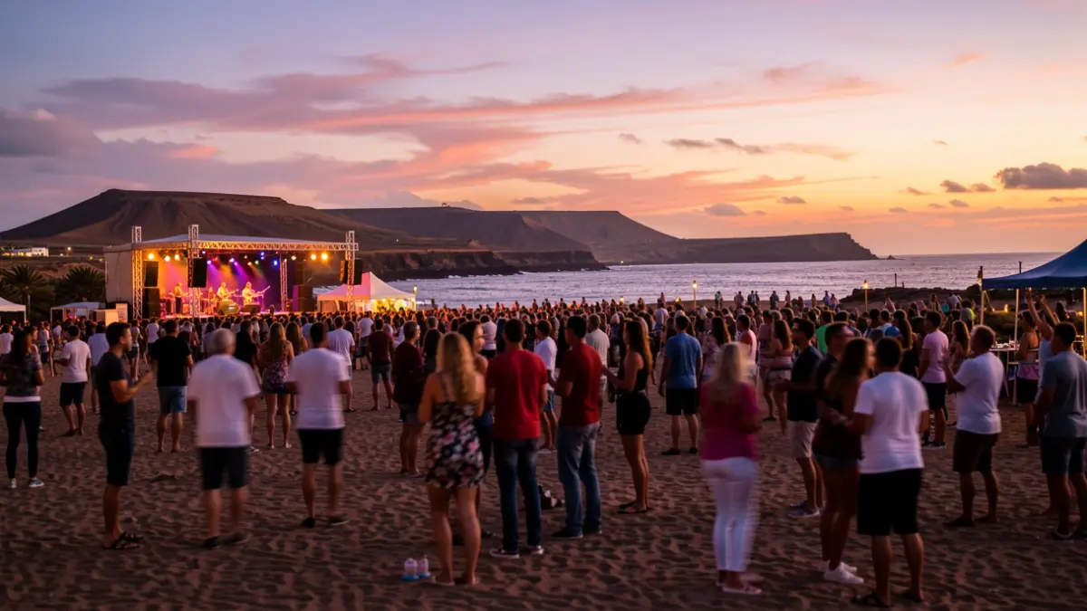 Generic image of a beach music festival at sunset in Fuerteventura.