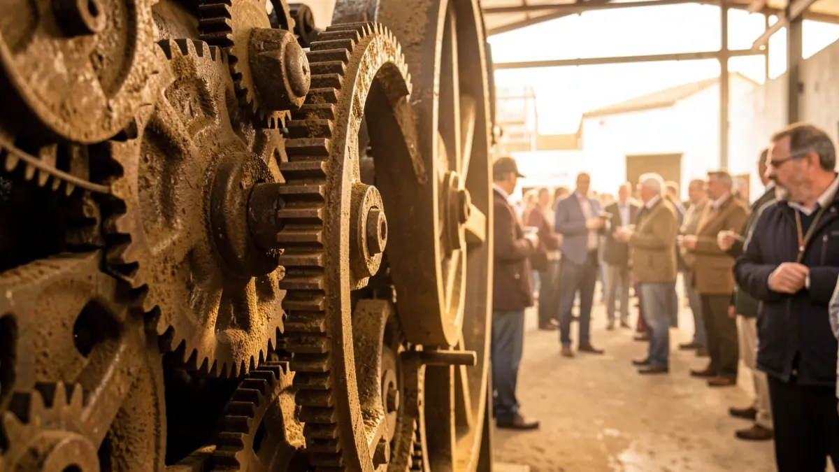 Close-up of old industrial machinery related to agriculture in the Canary Islands.