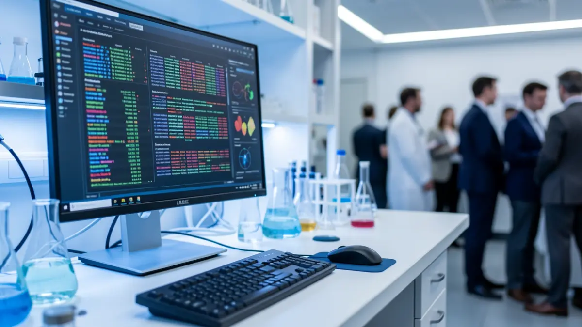 Generic image of a genomic research laboratory with digital screens.