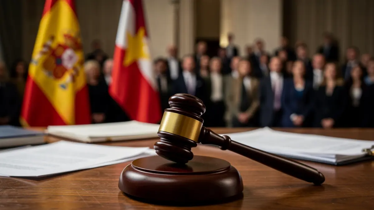 Imagen genérica de un mazo de juez sobre un escritorio con documentos legales.