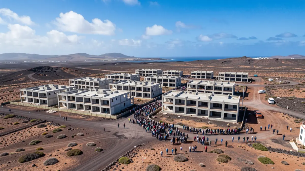 Aerial view of unfinished buildings in Fuerteventura.