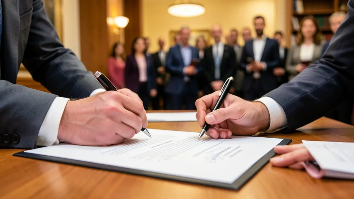Imagen genérica de una firma de acuerdo institucional entre representantes públicos.