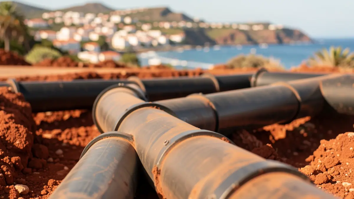 Image of sewage pipes being installed in Gáldar.