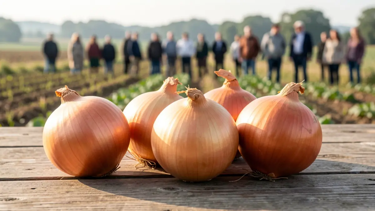 Large onions displayed during a traditional agricultural event.