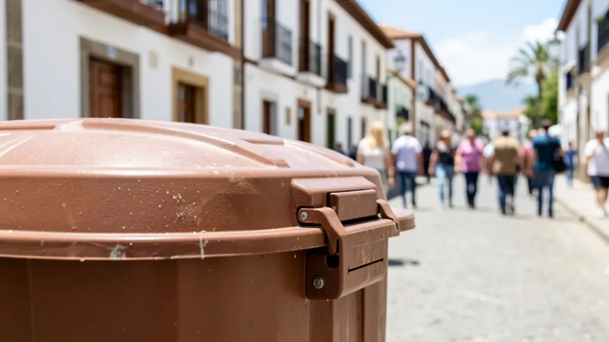 Brown organic waste container on a street in Galdar.