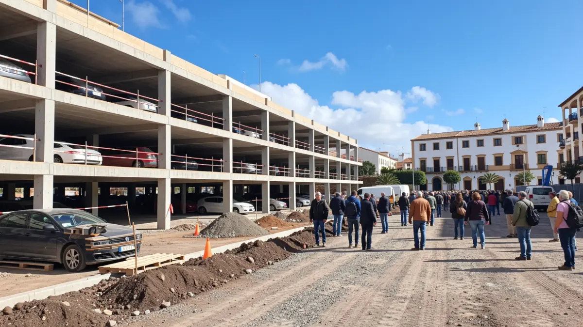 Obra de construcción de un nuevo edificio de aparcamientos y espacio público en Gáldar.