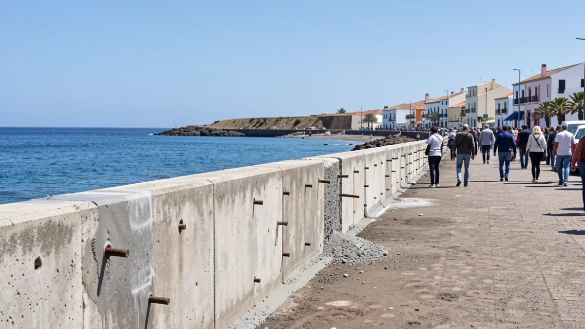 Muro reforzado en la playa de Sardina, Gáldar, Gran Canaria.