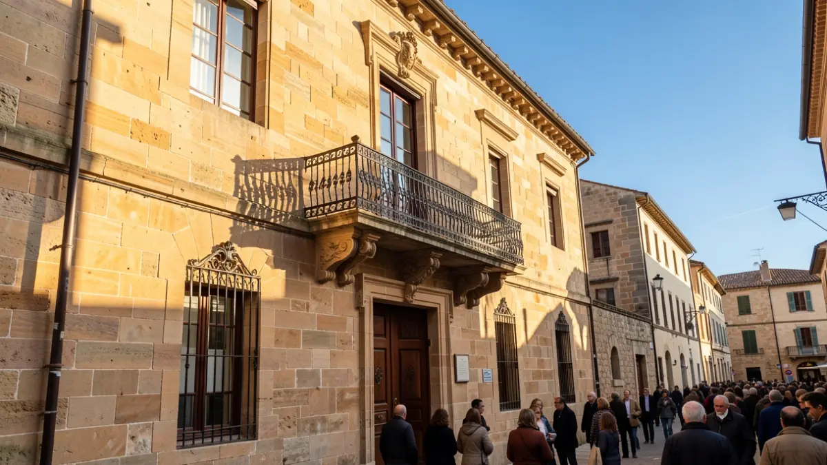 Fachada de piedra de las Casas Consistoriales de Gáldar bajo la luz del sol.